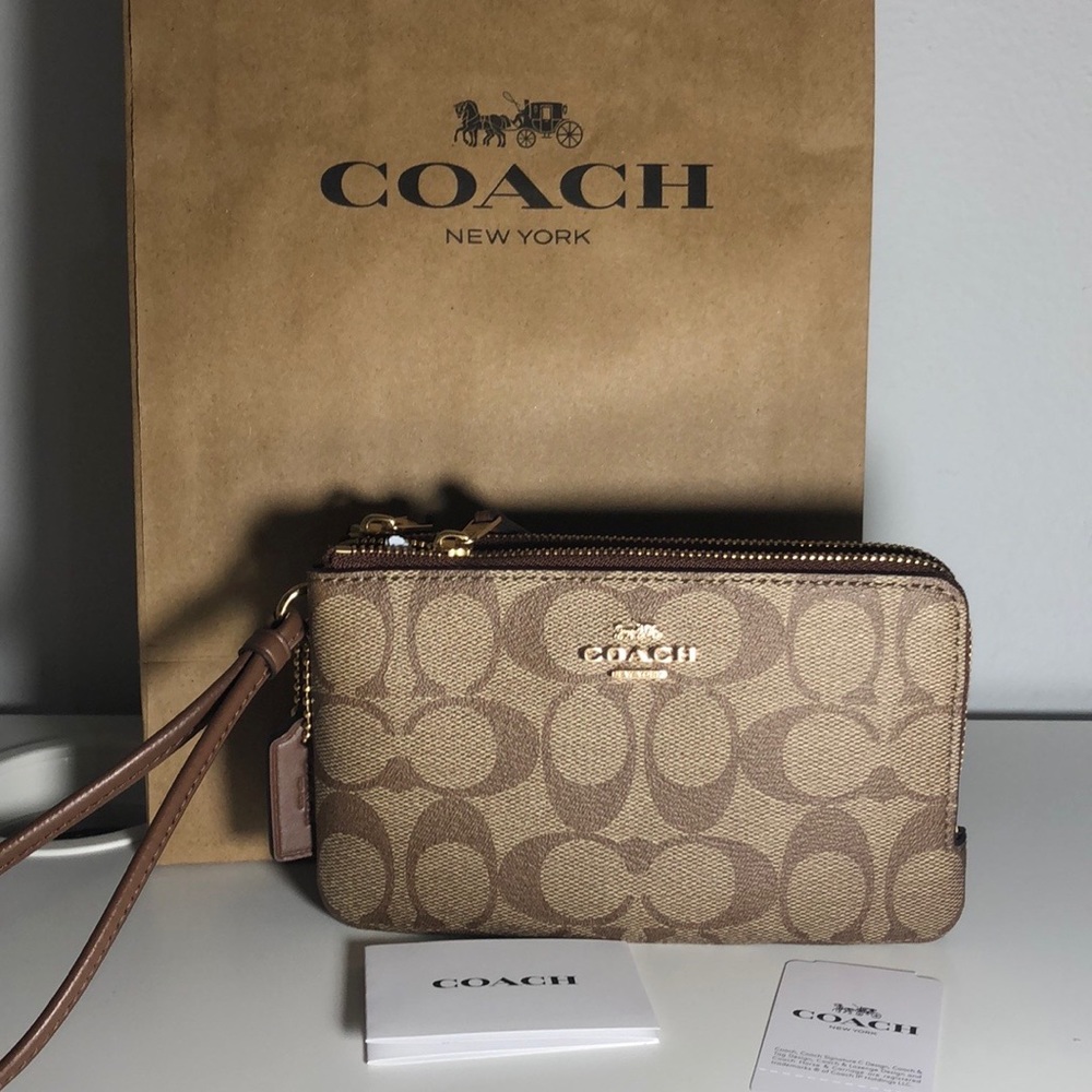 NWT Coach signature double zip wristlets